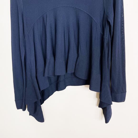 Club Monaco Pleated Asymmetrical Knit Top Navy Blue Womens Medium M Viscose - Picture 5 of 9